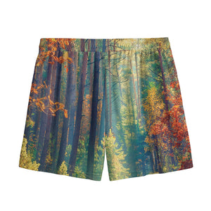 Autumn Forest Print Mesh Shorts