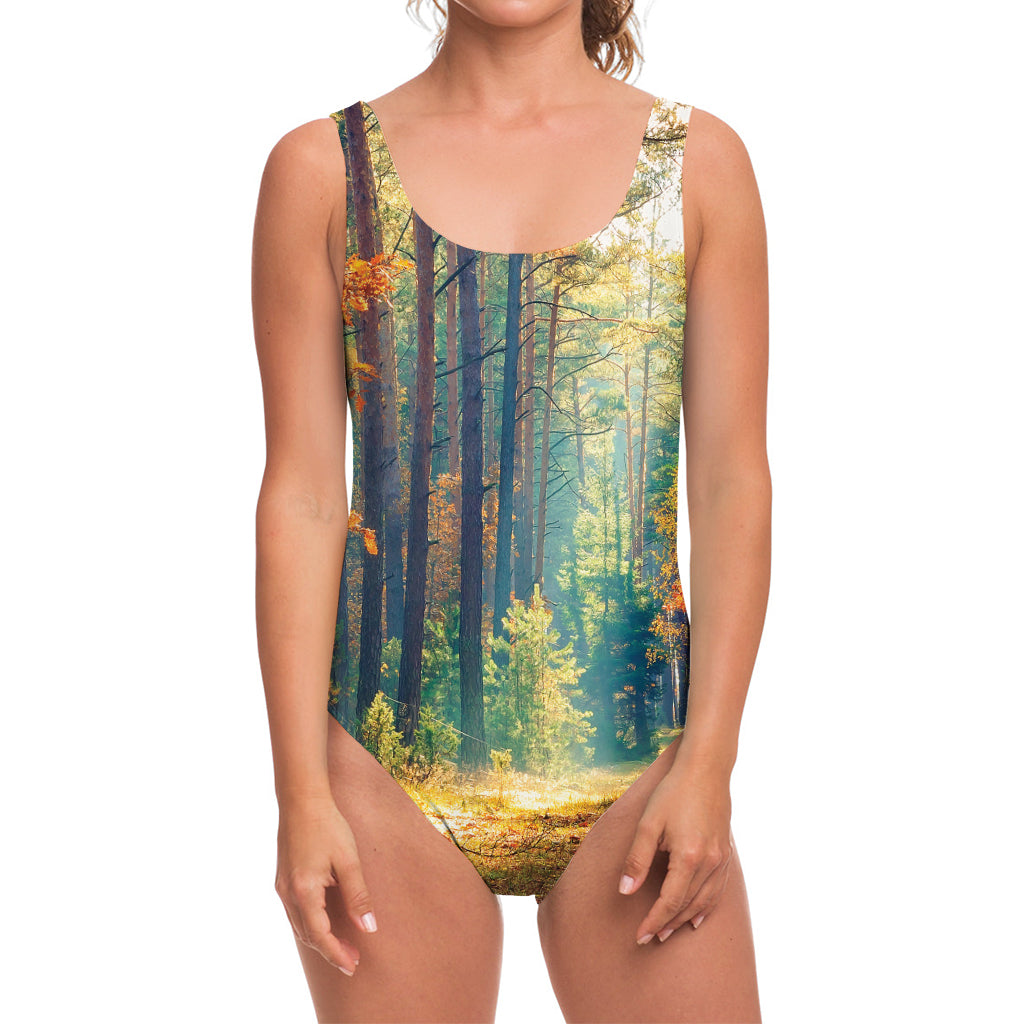 Autumn Forest Print One Piece Swimsuit