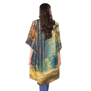 Autumn Forest Print Open Front Beach Cover Up