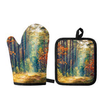 Autumn Forest Print Oven Mitt And Pot Holder Set