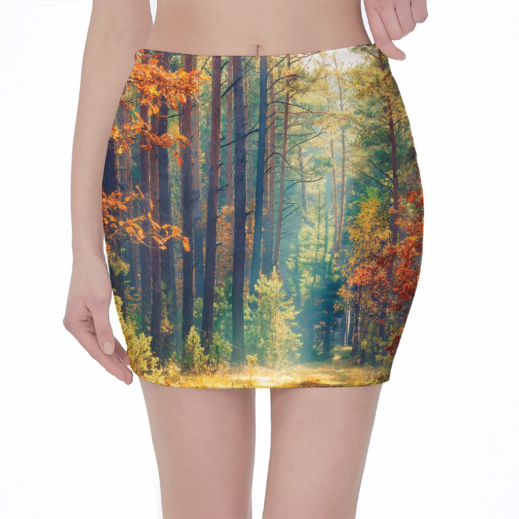 Autumn Forest Print Pencil Mini Skirt