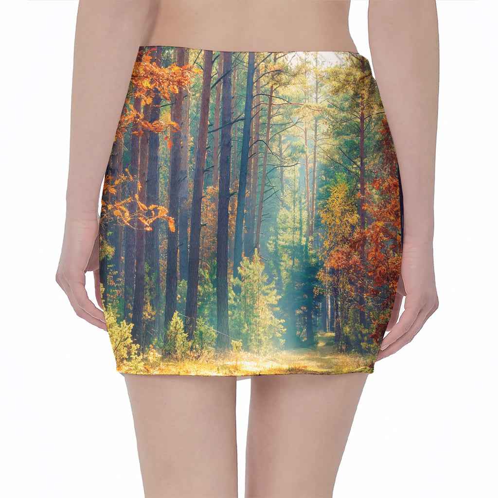 Autumn Forest Print Pencil Mini Skirt