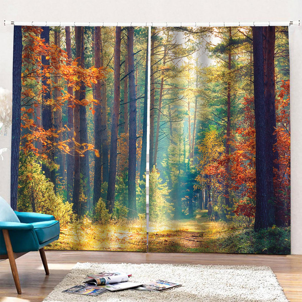 Autumn Forest Print Pencil Pleat Curtains