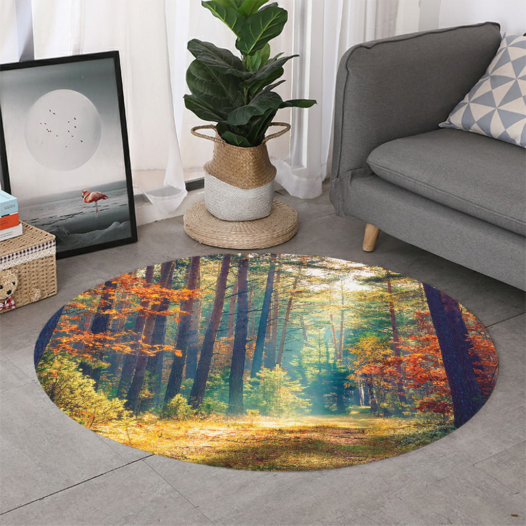 Autumn Forest Print Round Rug