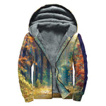 Autumn Forest Print Sherpa Lined Zip Up Hoodie