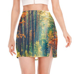 Autumn Forest Print Side Slit Mini Skirt