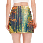 Autumn Forest Print Side Slit Mini Skirt