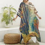 Autumn Forest Print Silk V-Neck Kaftan Dress