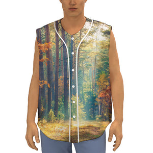 Autumn Forest Print Sleeveless Baseball Jersey