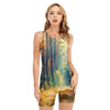 Autumn Forest Print Sleeveless One Piece Swimsuit