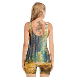 Autumn Forest Print Sleeveless One Piece Swimsuit