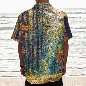 Autumn Forest Print Textured Short Sleeve Shirt