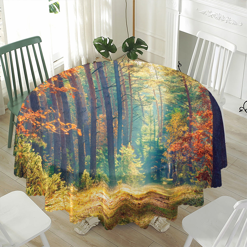 Autumn Forest Print Waterproof Round Tablecloth