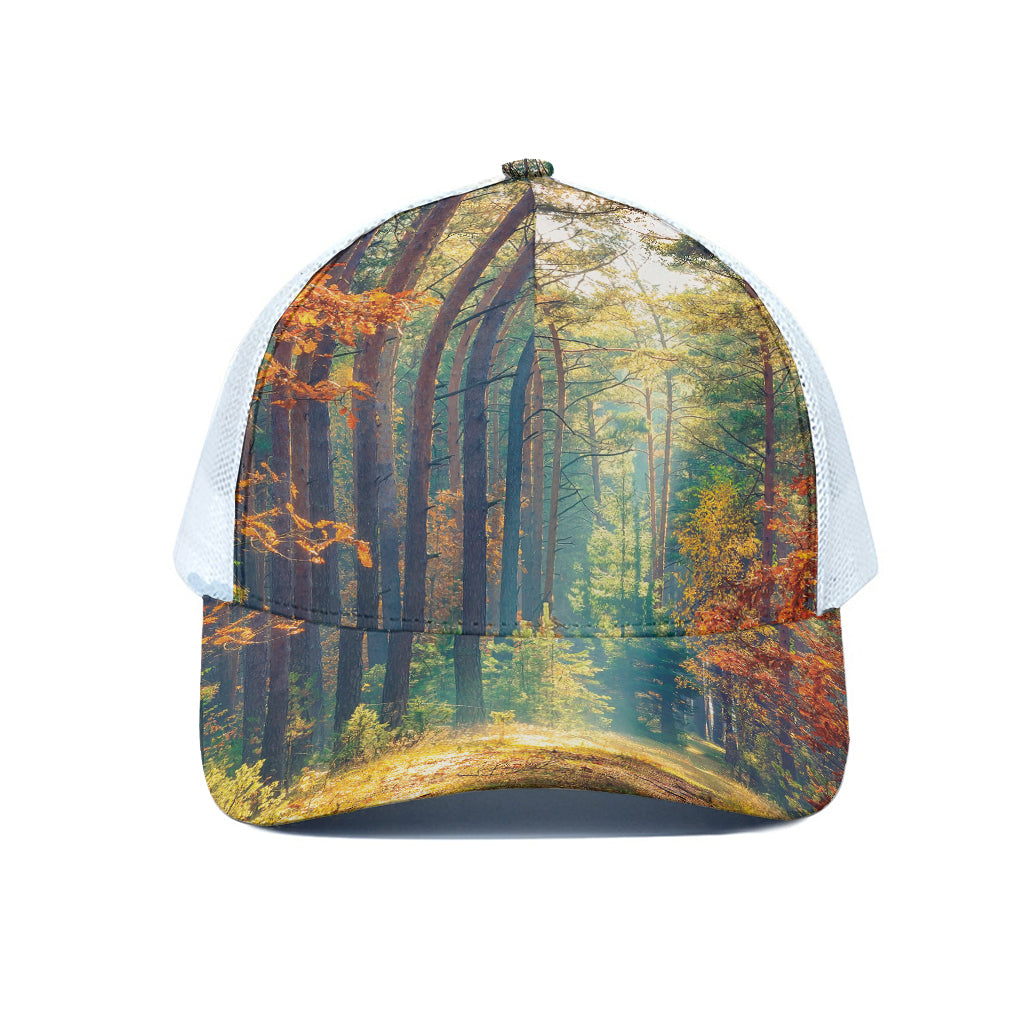 Autumn Forest Print White Mesh Trucker Cap