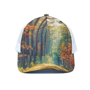 Autumn Forest Print White Mesh Trucker Cap