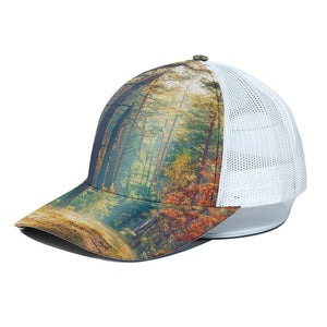 Autumn Forest Print White Mesh Trucker Cap