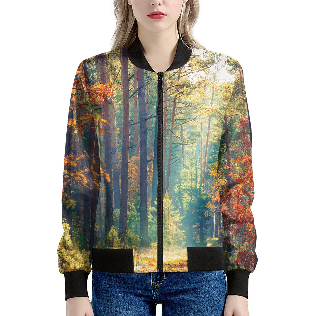 Autumn Forest Print Women's Bomber Jacket