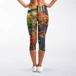 Autumn Forest Print Women's Capri Leggings