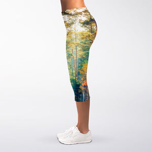 Autumn Forest Print Women's Capri Leggings