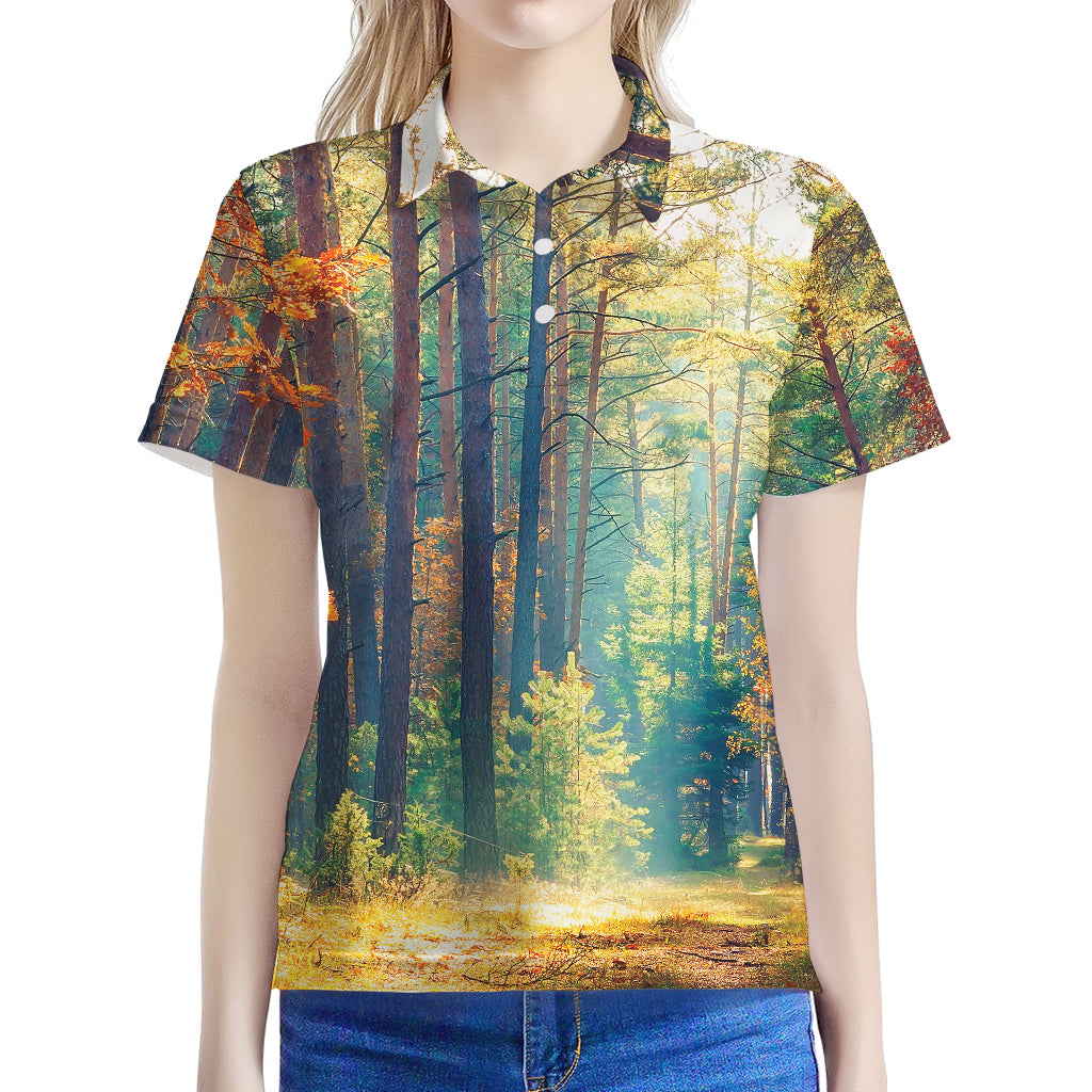 Autumn Forest Print Women's Polo Shirt