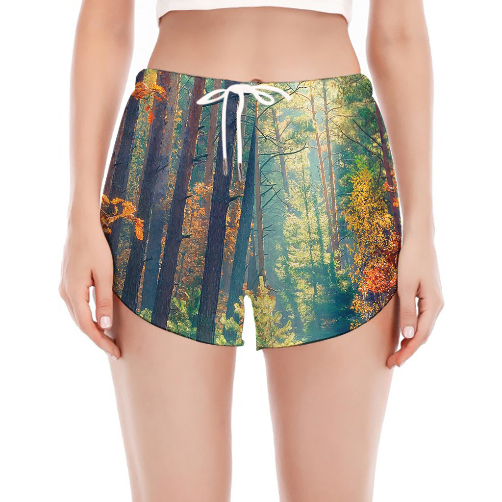 Autumn Forest Print Women's Split Running Shorts