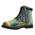 Autumn Forest Print Padded Collar Lace Up Boots