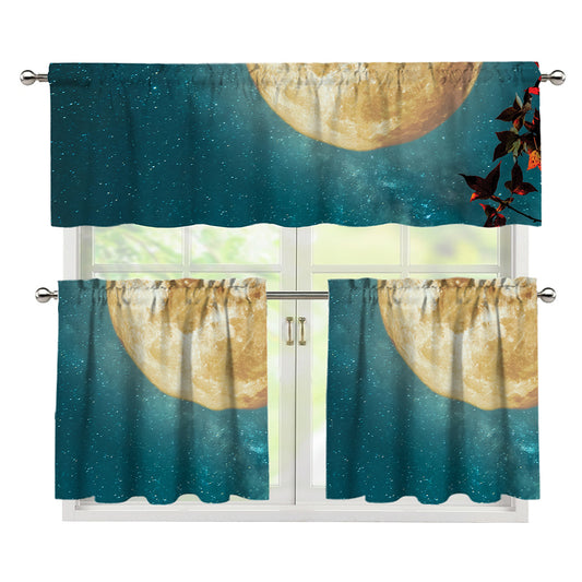 Autumn Full Moon Print 3 Piece Kitchen Curtains