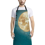 Autumn Full Moon Print Bib Apron With Pocket
