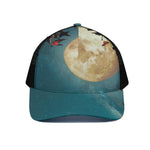 Autumn Full Moon Print Black Mesh Trucker Cap