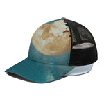 Autumn Full Moon Print Black Mesh Trucker Cap