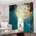 Autumn Full Moon Print Dimout Grommet Curtains