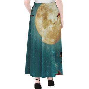 Autumn Full Moon Print Chiffon Maxi Skirt