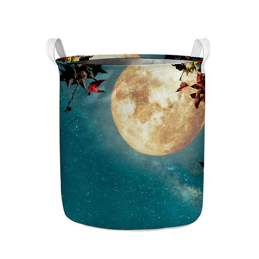 Autumn Full Moon Print Collapsible Laundry Basket