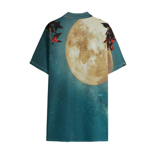 Autumn Full Moon Print Cotton Hawaiian Shirt