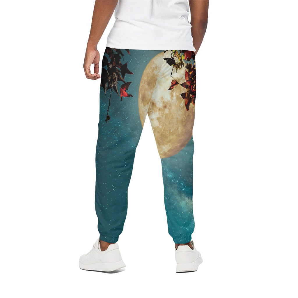 Autumn Full Moon Print Cotton Pants