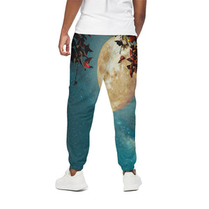 Autumn Full Moon Print Cotton Pants