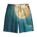 Autumn Full Moon Print Cotton Shorts