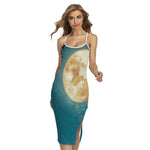 Autumn Full Moon Print Cross Back Cami Dress