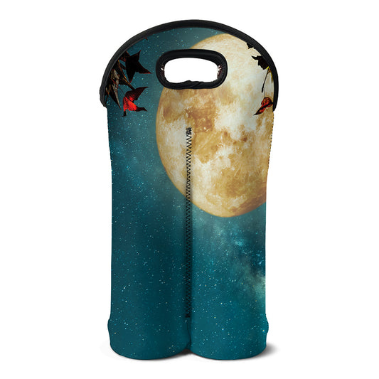 Autumn Full Moon Print Double Neoprene Wine Tote