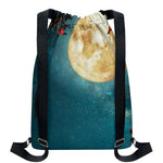 Autumn Full Moon Print Drawstring Backpack