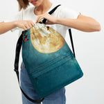 Autumn Full Moon Print Drawstring Backpack