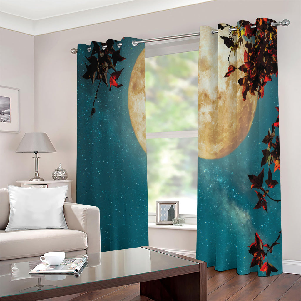 Autumn Full Moon Print Extra Wide Grommet Curtains