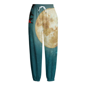 Autumn Full Moon Print Fleece Lined Knit Pants