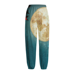 Autumn Full Moon Print Fleece Lined Knit Pants