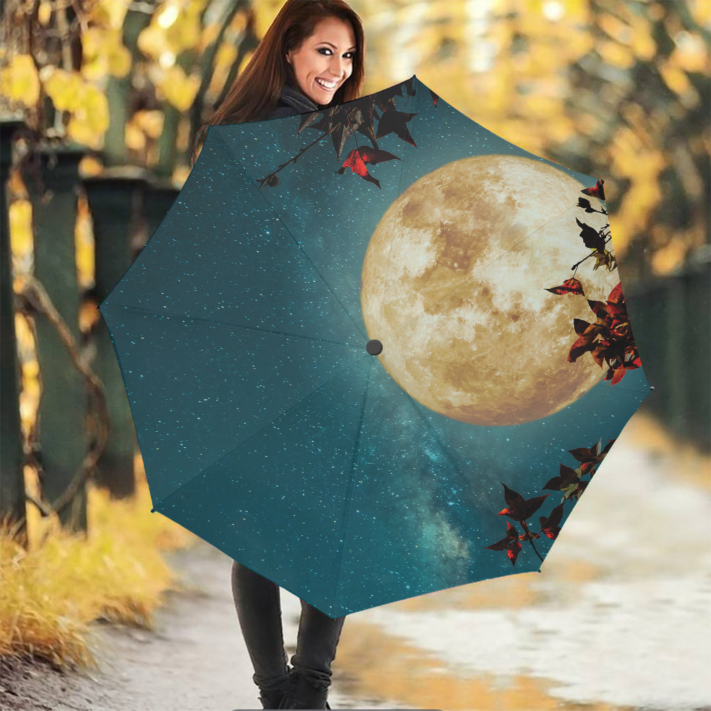 Autumn Full Moon Print Foldable Umbrella