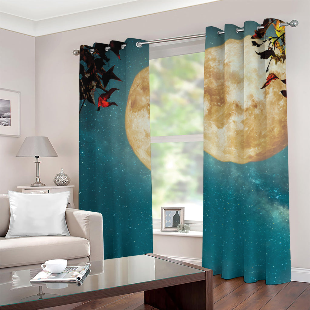 Autumn Full Moon Print Grommet Curtains