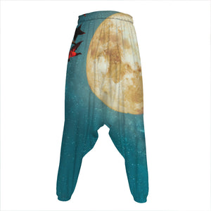 Autumn Full Moon Print Hammer Pants