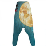 Autumn Full Moon Print Hammer Pants