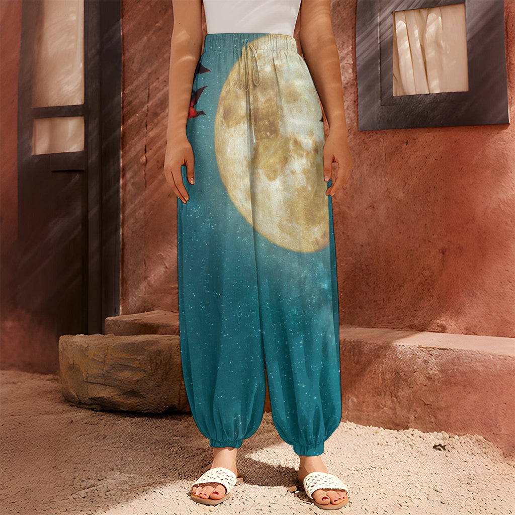Autumn Full Moon Print Harem Pants