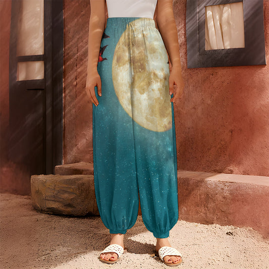 Autumn Full Moon Print Harem Pants